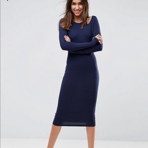 ASOS Midi Cut Out Shoulder Bodycon Dress - Navy
